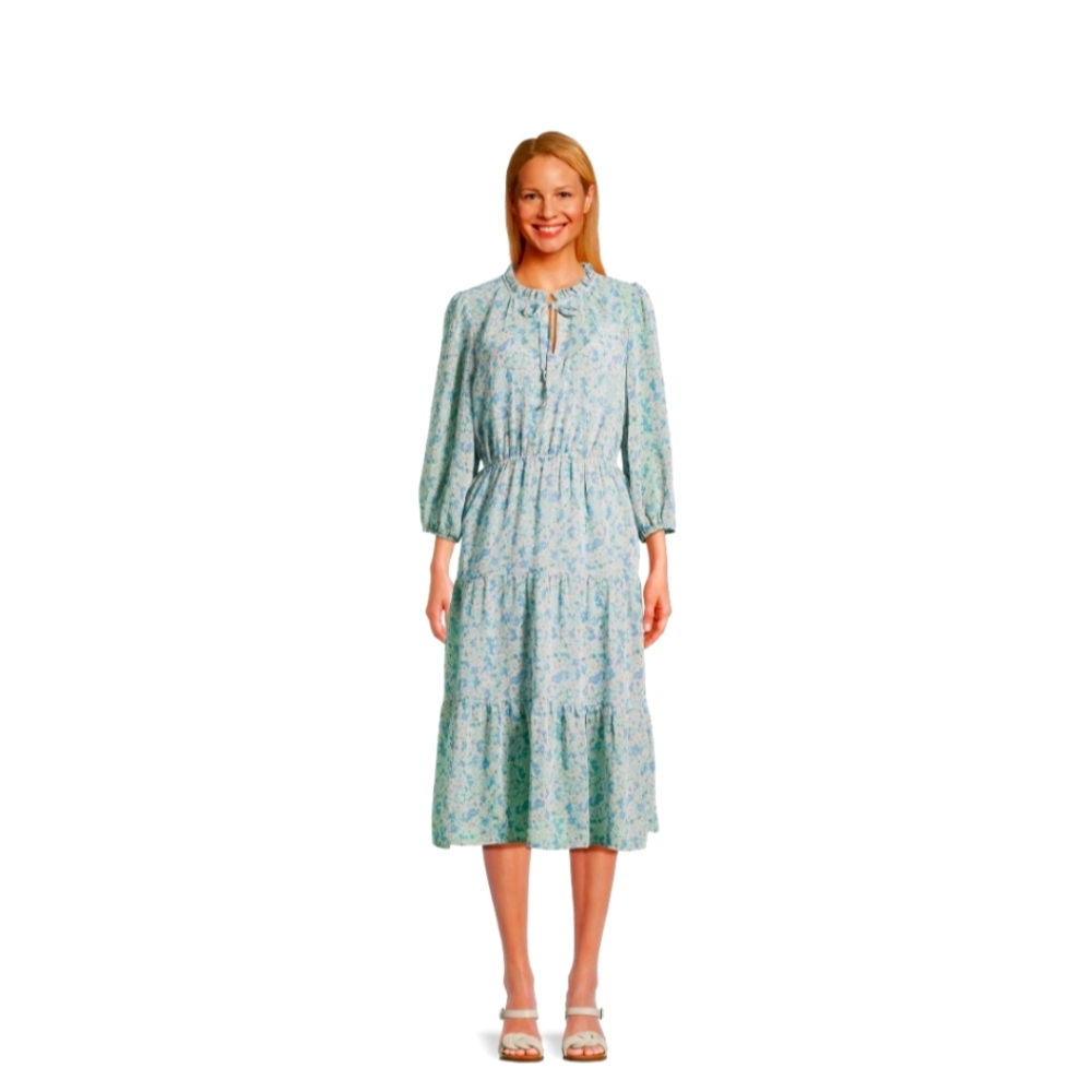 Time and Tru Women's Tiered midi dress size Large color H2O floral. 2 for $30 - Picture 1 of 5